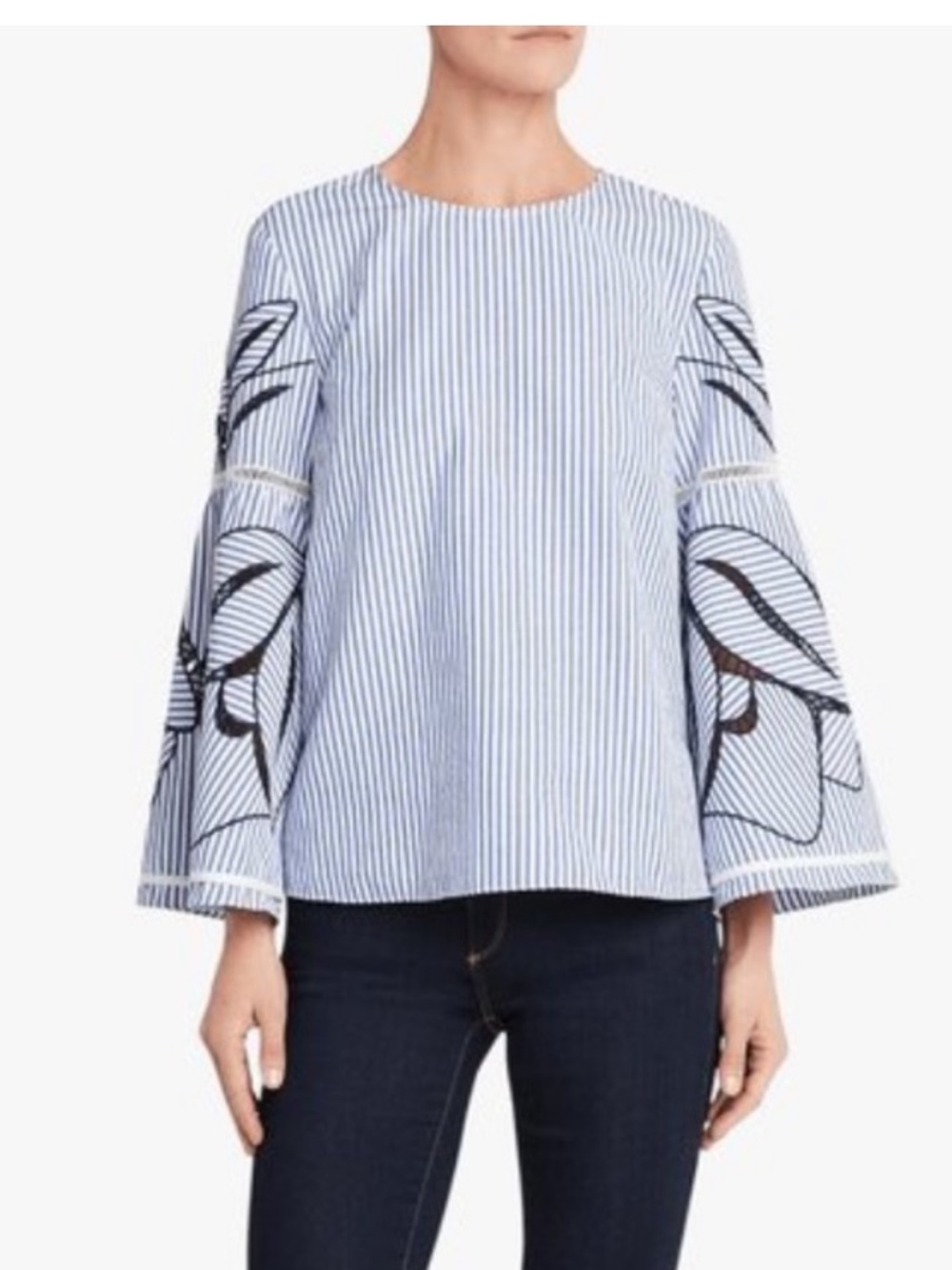 Tanya Taylor Pin Stripe Bell Sleeve Top Size 2